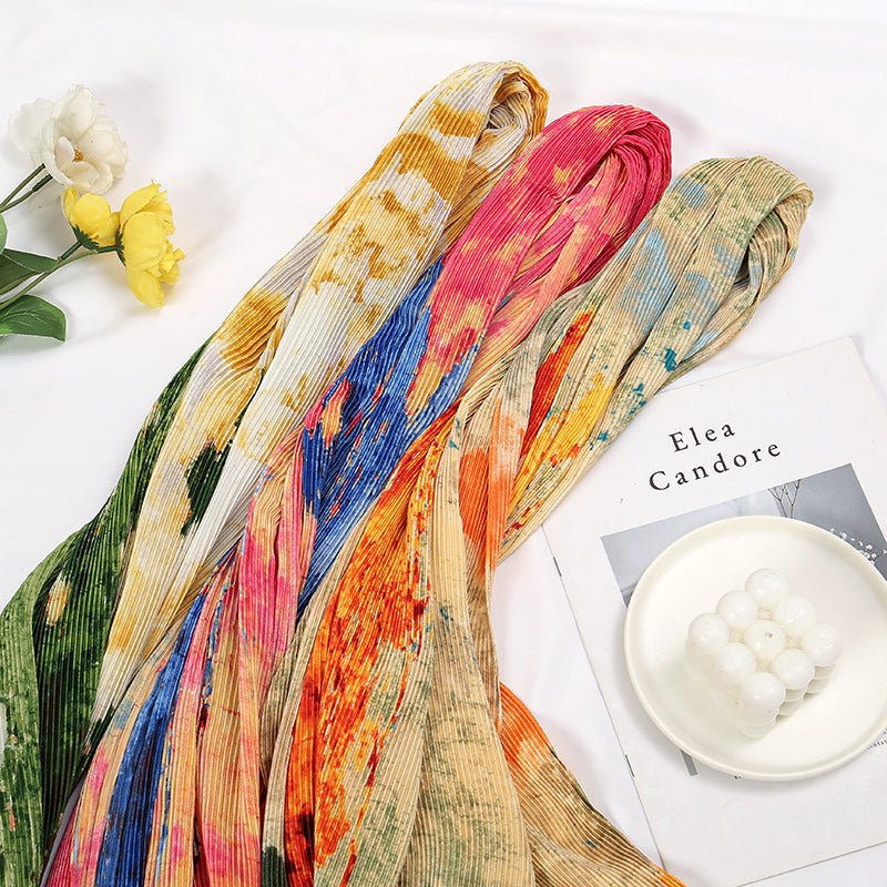 Oil Painting Style Dopamine Satin Crinkle Hijab (MH097) - Image 9