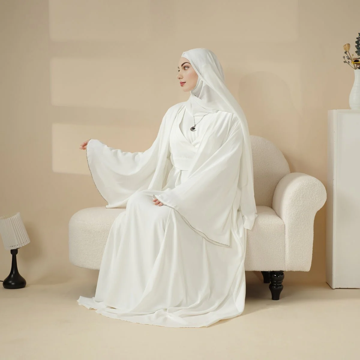 Open Kimono Abaya Set, Kimono Style Abaya 3-Piece Set (MOA094) - Image 4