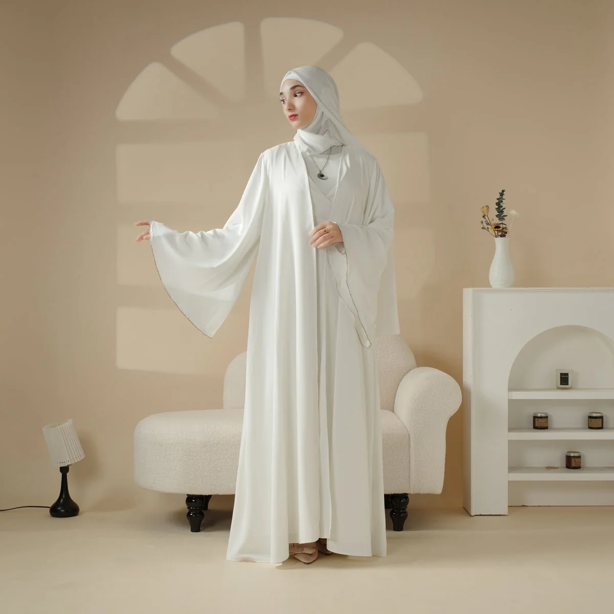 Open Kimono Abaya Set, Kimono Style Abaya 3-Piece Set (MOA094) - Image 5
