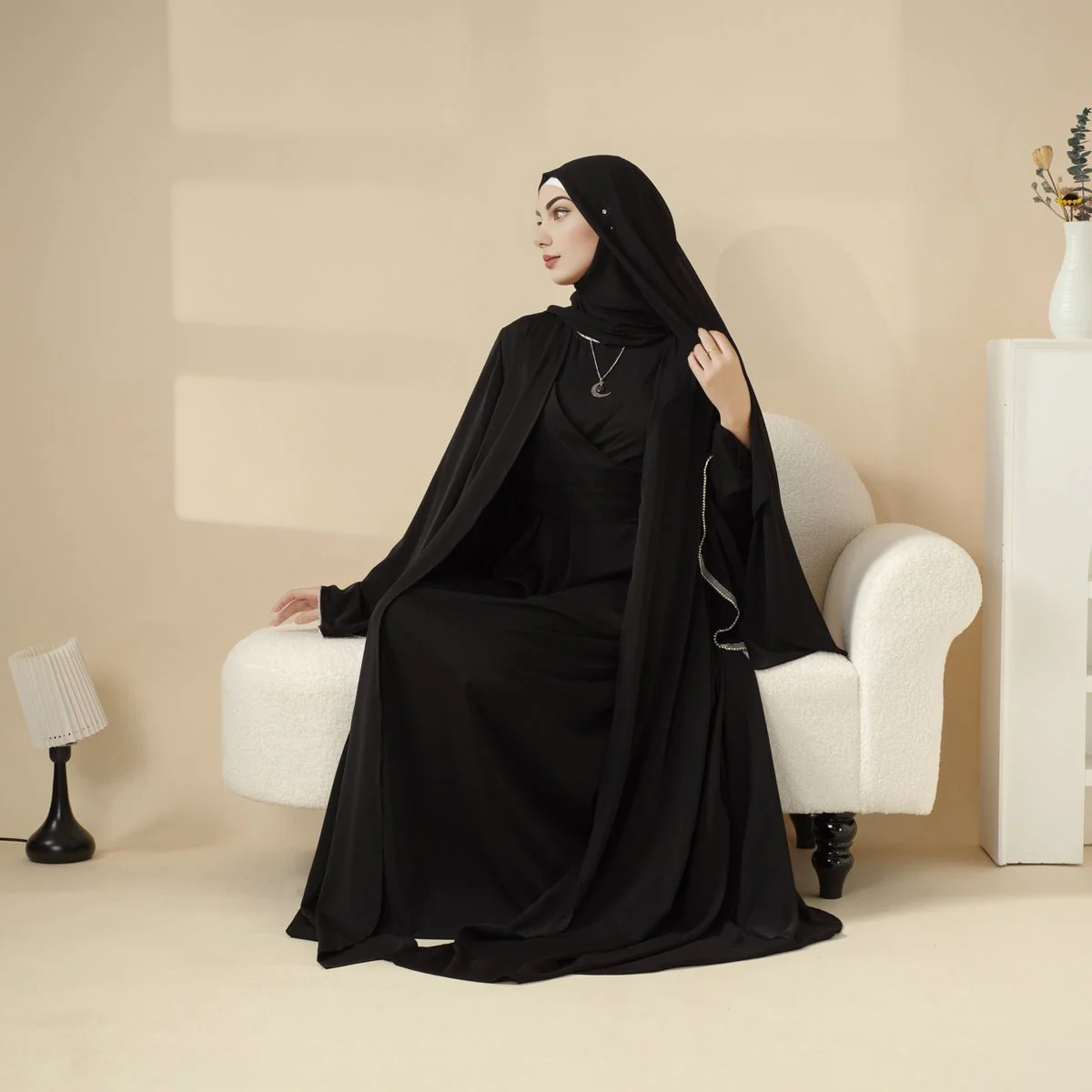 Open Kimono Abaya Set, Kimono Style Abaya 3-Piece Set (MOA094) - Image 6