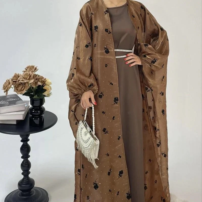 Organza Rose Flower Embroidery Butterfly Open Abaya (MOA115) - Image 13