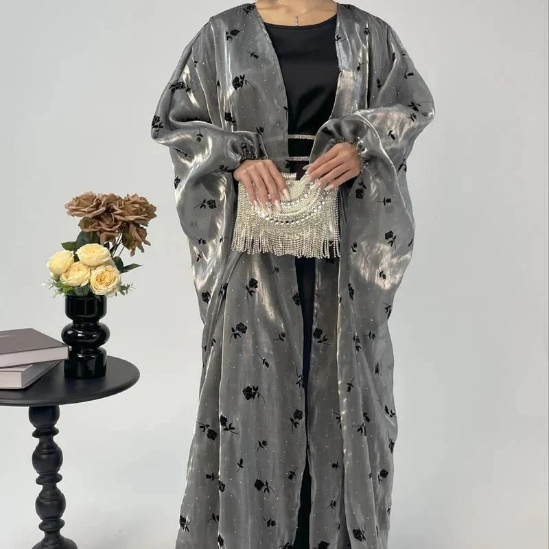 Organza Rose Flower Embroidery Butterfly Open Abaya (MOA115) - Image 15