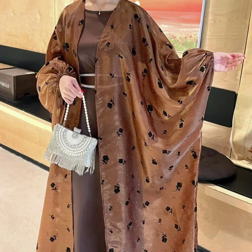 Organza Rose Flower Embroidery Butterfly Open Abaya (MOA115) - Image 7