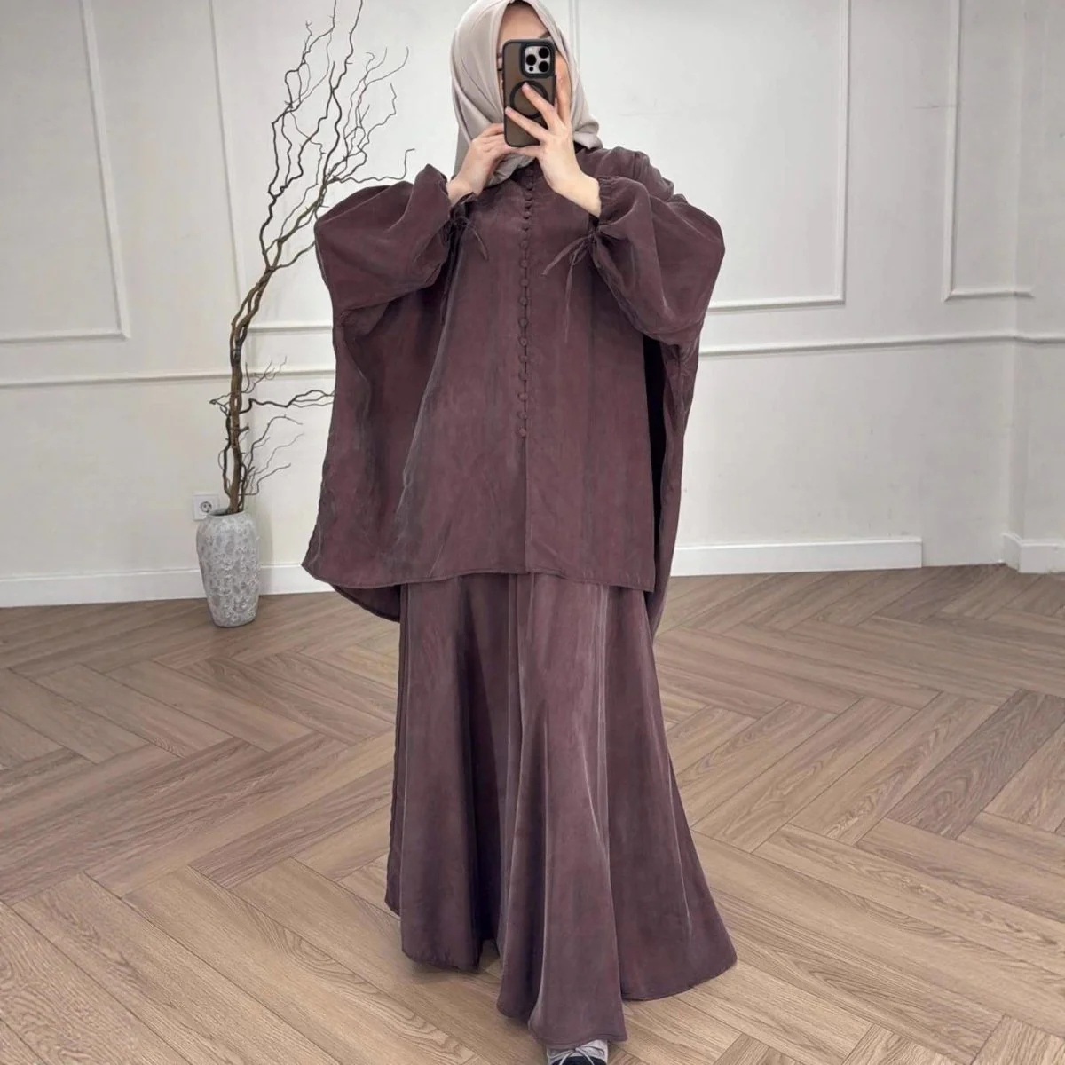 Oversized Batwing Tunic & Maxi Skirt Set (MS376) - Image 2