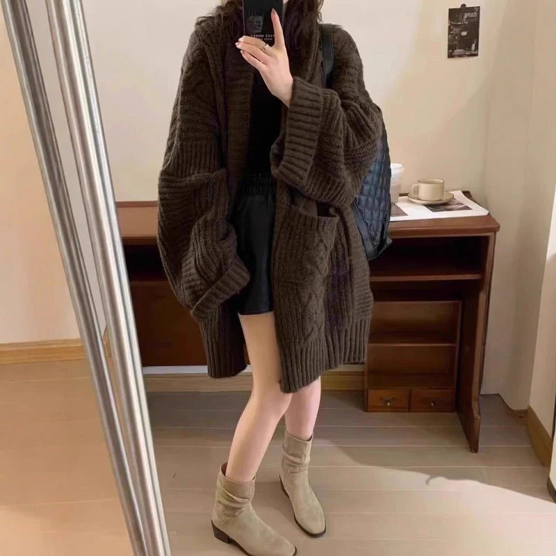 Oversized Cable Knit Cardigan with Pockets(MS166) - Image 2