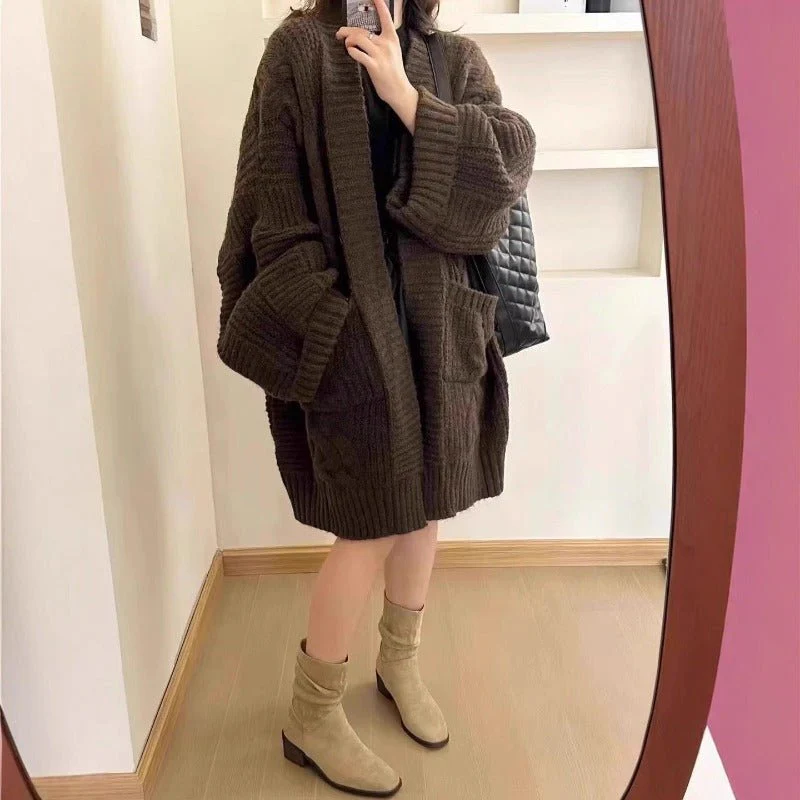 Oversized Cable Knit Cardigan with Pockets(MS166) - Image 4