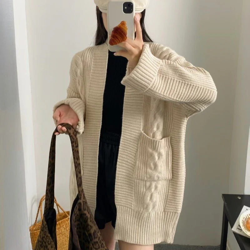 Oversized Cable Knit Cardigan with Pockets(MS166) - Image 5