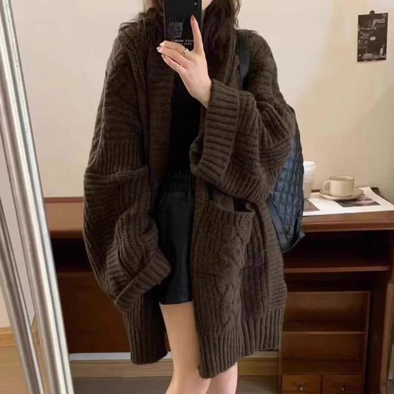 Oversized Cable Knit Cardigan with Pockets(MS166) - Image 9