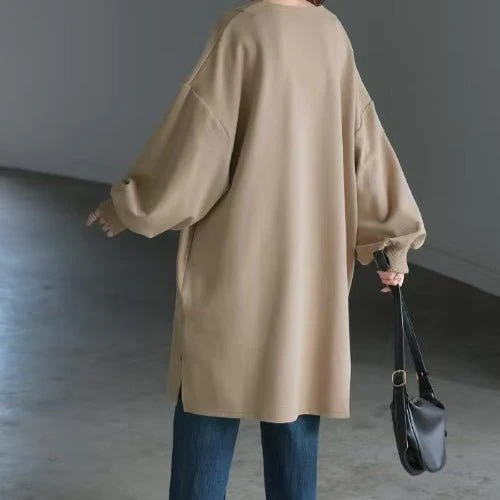 Oversized Cotton Sweatshirt Tunic | V-Neck Long Sleeve Pullover Top(MS210) - Image 10