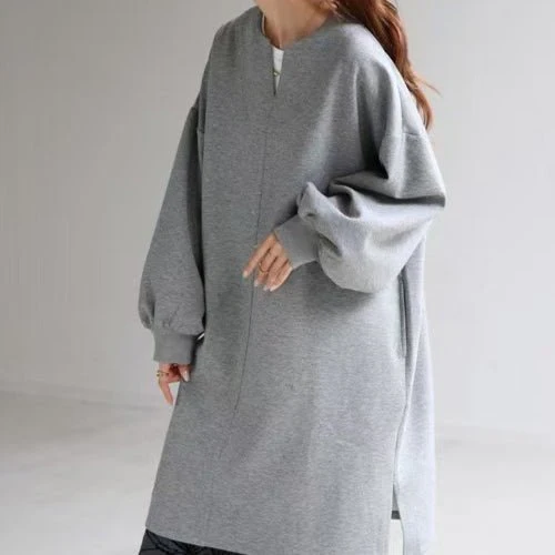 Oversized Cotton Sweatshirt Tunic | V-Neck Long Sleeve Pullover Top(MS210) - Image 11