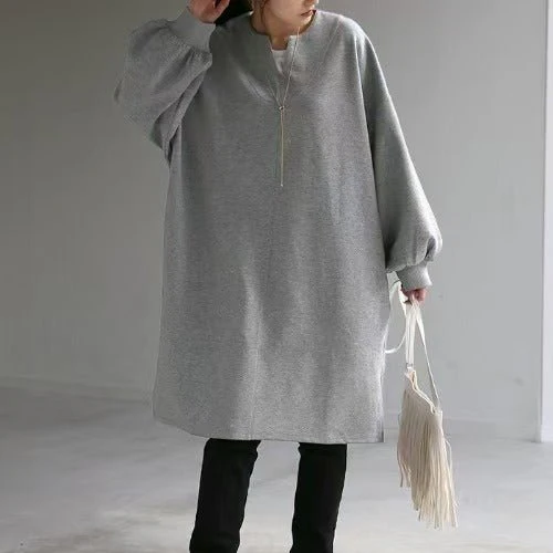 Oversized Cotton Sweatshirt Tunic | V-Neck Long Sleeve Pullover Top(MS210) - Image 12