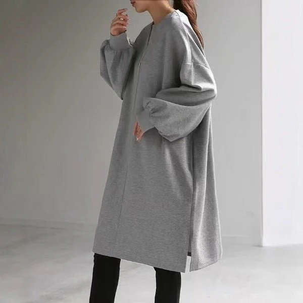 Oversized Cotton Sweatshirt Tunic | V-Neck Long Sleeve Pullover Top(MS210) - Image 2