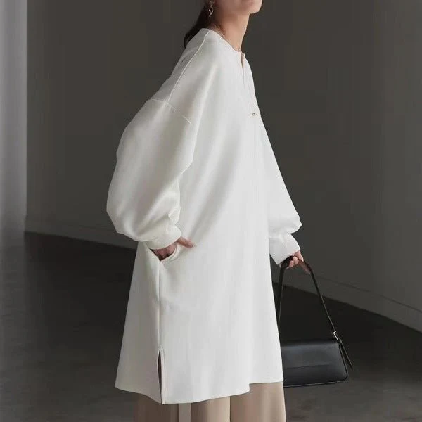 Oversized Cotton Sweatshirt Tunic | V-Neck Long Sleeve Pullover Top(MS210) - Image 3