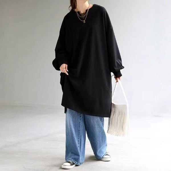 Oversized Cotton Sweatshirt Tunic | V-Neck Long Sleeve Pullover Top(MS210) - Image 5