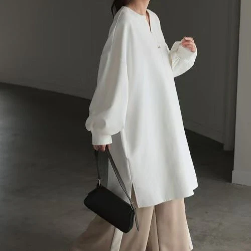Oversized Cotton Sweatshirt Tunic | V-Neck Long Sleeve Pullover Top(MS210) - Image 6
