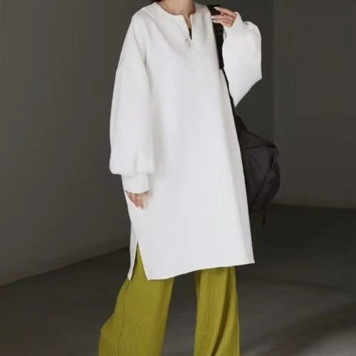 Oversized Cotton Sweatshirt Tunic | V-Neck Long Sleeve Pullover Top(MS210) - Image 7
