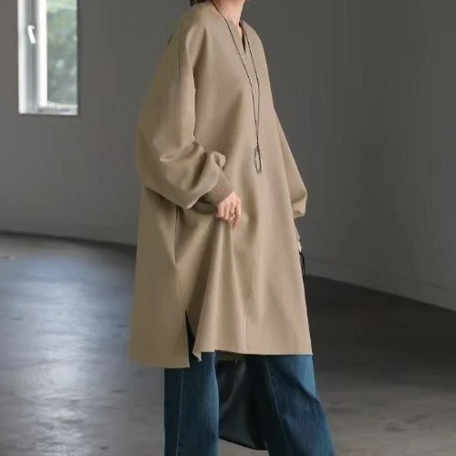 Oversized Cotton Sweatshirt Tunic | V-Neck Long Sleeve Pullover Top(MS210) - Image 9
