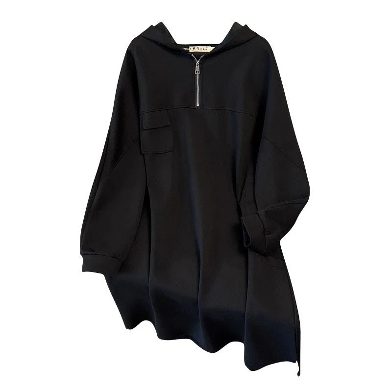 Oversized Half-Zip Hoodie Dress | Plus Size Midi Sweatshirt Dress(MS196) - Image 5