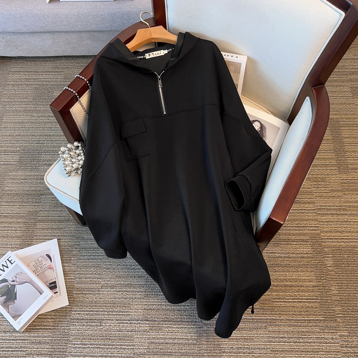 Oversized Half-Zip Hoodie Dress | Plus Size Midi Sweatshirt Dress(MS196) - Image 6