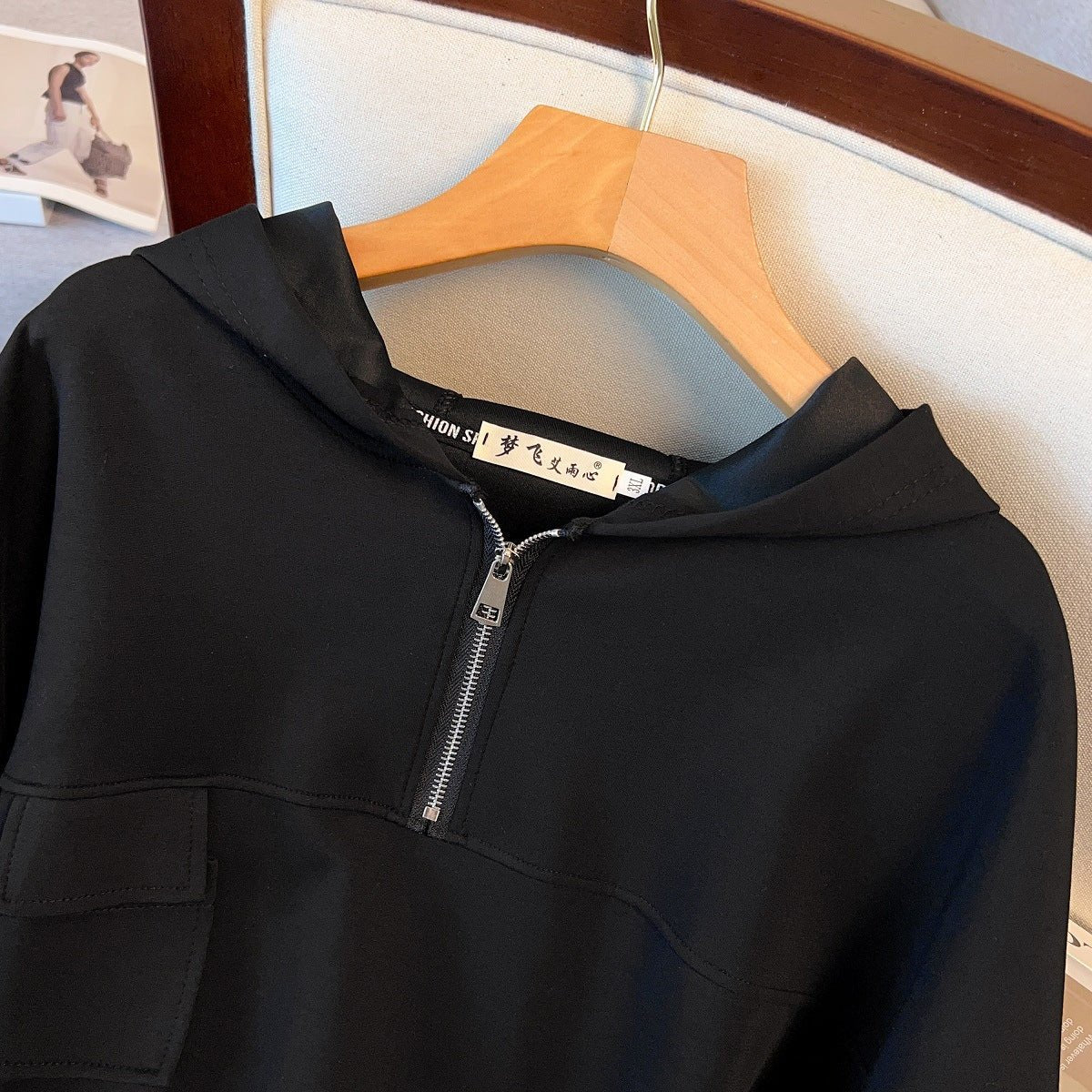 Oversized Half-Zip Hoodie Dress | Plus Size Midi Sweatshirt Dress(MS196) - Image 8