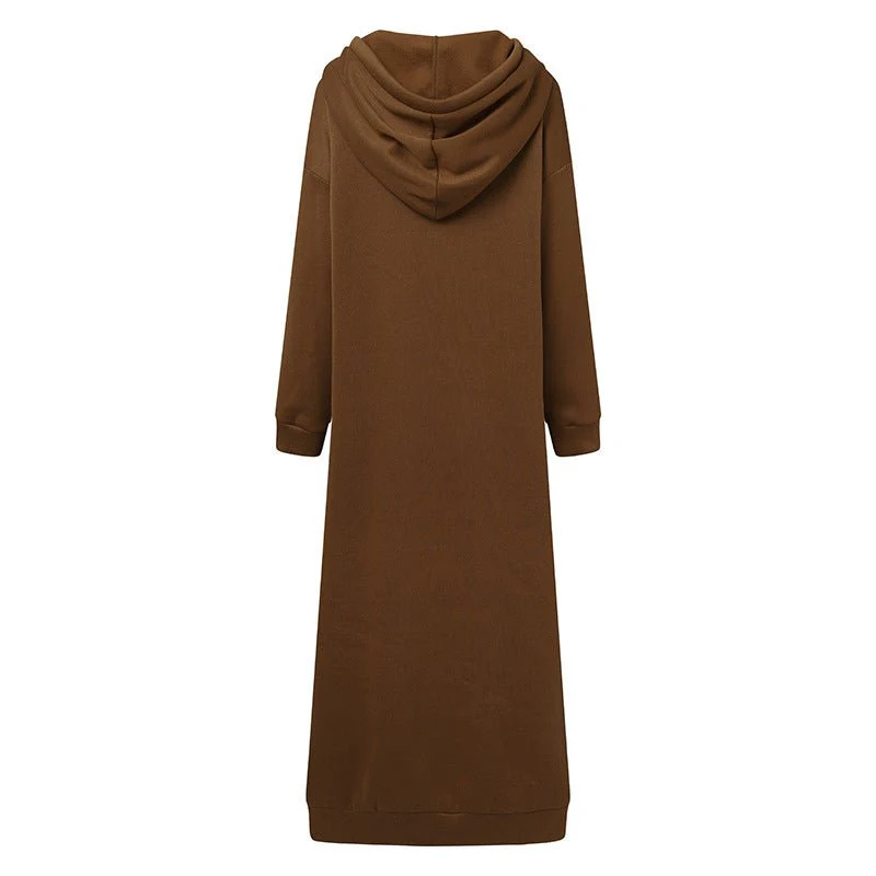 Oversized Hooded Zip-Up Maxi Dress | Fleece Robe Abaya (MS163) - Image 10