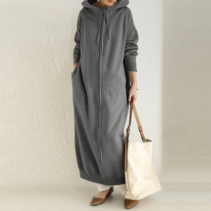 Oversized Hooded Zip-Up Maxi Dress | Fleece Robe Abaya (MS163) - Image 14