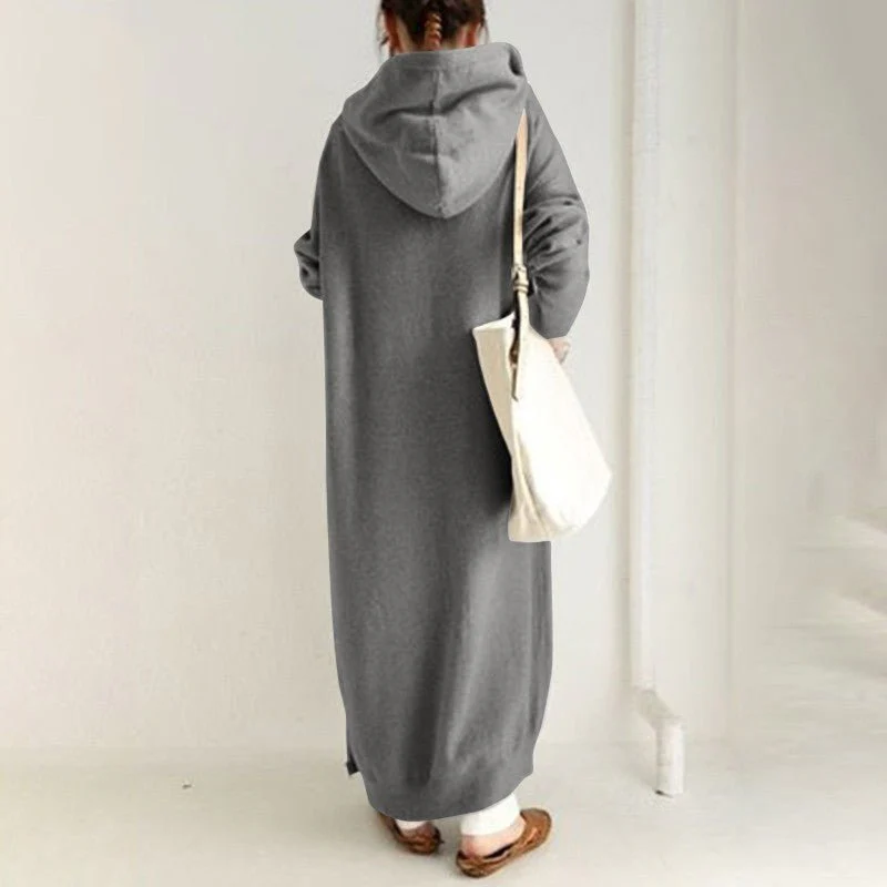Oversized Hooded Zip-Up Maxi Dress | Fleece Robe Abaya (MS163) - Image 2