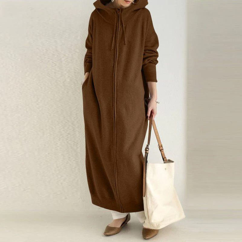 Oversized Hooded Zip-Up Maxi Dress | Fleece Robe Abaya (MS163) - Image 3