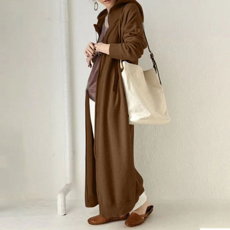Oversized Hooded Zip-Up Maxi Dress | Fleece Robe Abaya (MS163) - Image 4