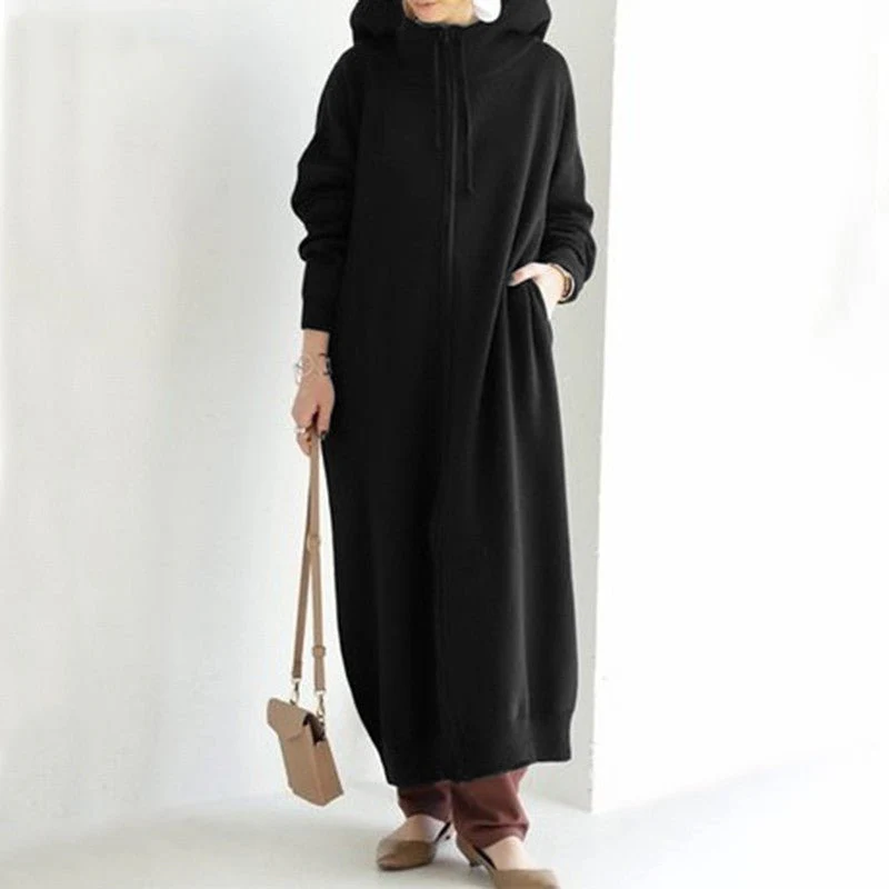 Oversized Hooded Zip-Up Maxi Dress | Fleece Robe Abaya (MS163) - Image 5