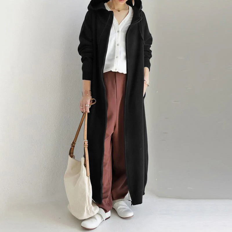 Oversized Hooded Zip-Up Maxi Dress | Fleece Robe Abaya (MS163) - Image 6