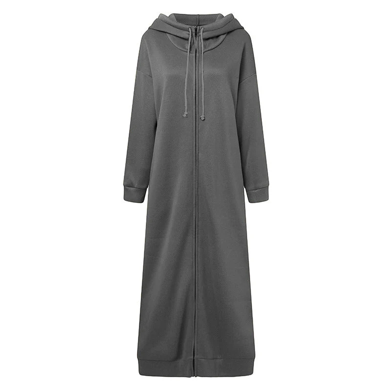 Oversized Hooded Zip-Up Maxi Dress | Fleece Robe Abaya (MS163) - Image 7