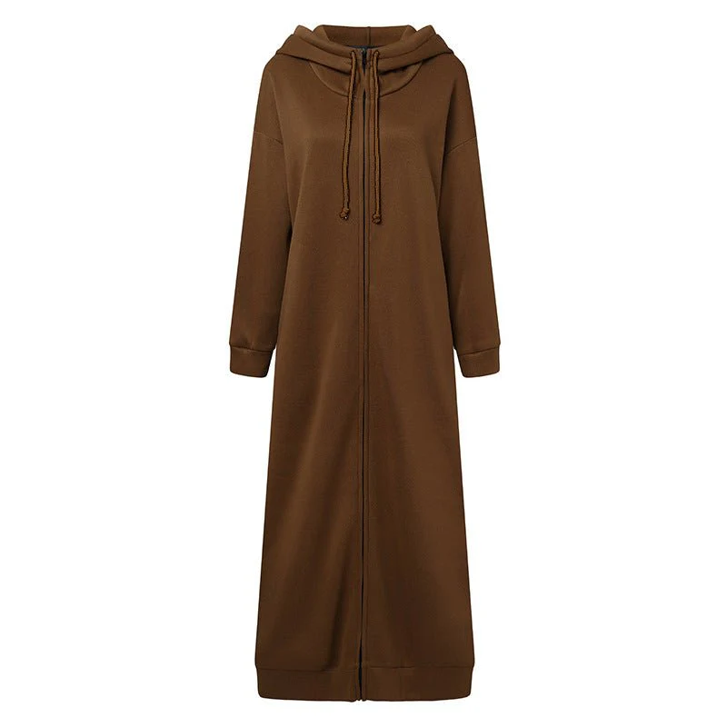 Oversized Hooded Zip-Up Maxi Dress | Fleece Robe Abaya (MS163) - Image 8