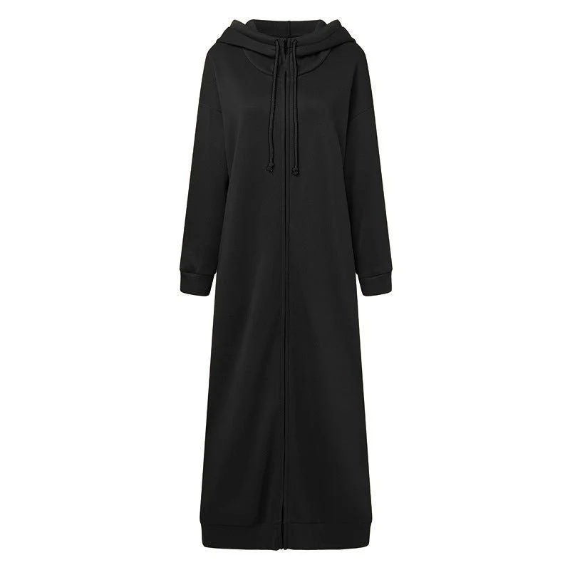 Oversized Hooded Zip-Up Maxi Dress | Fleece Robe Abaya (MS163) - Image 9