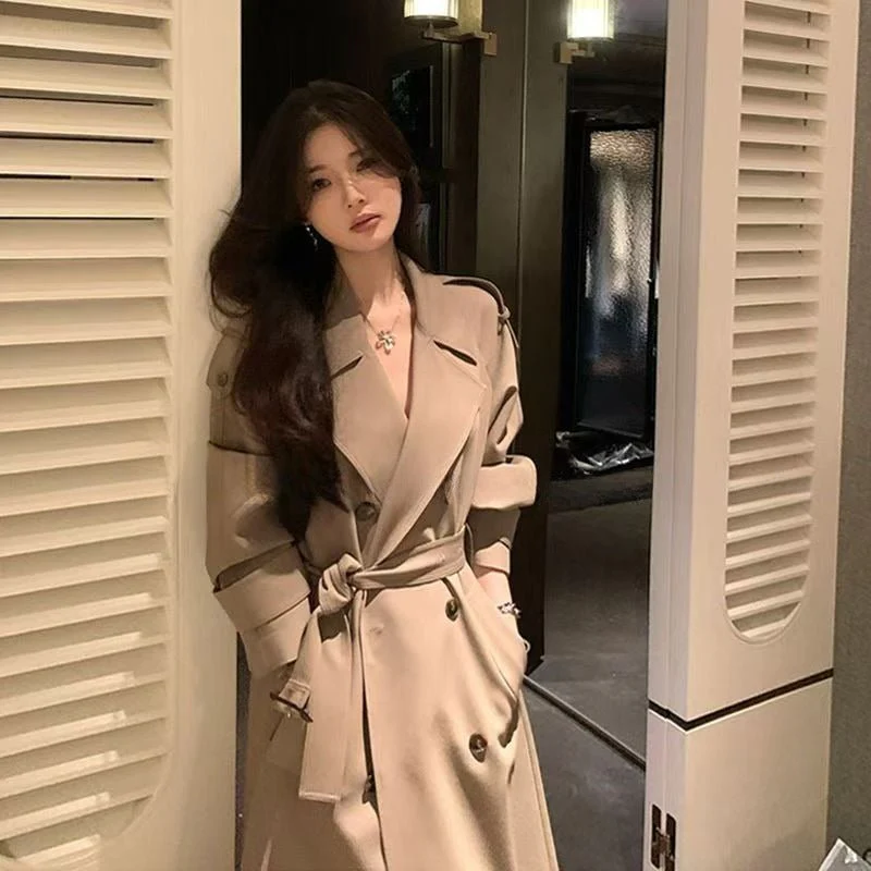 Oversized Mid-Length Trench Coat | Double-Breasted Cape Back Design(MS147) - Image 4