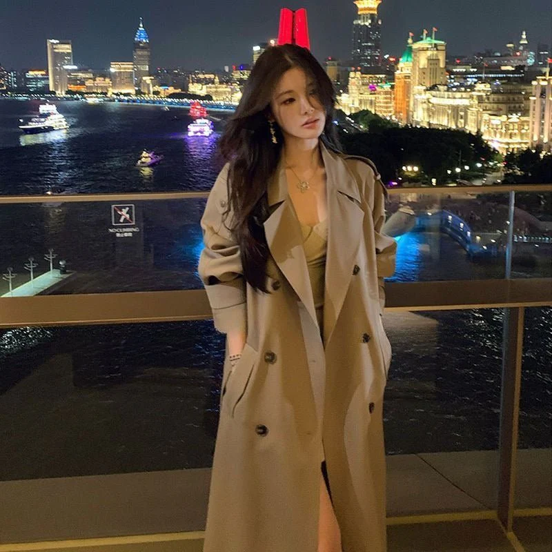 Oversized Mid-Length Trench Coat | Double-Breasted Cape Back Design(MS147) - Image 5