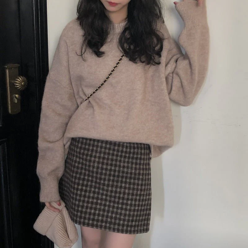 Oversized Round Neck Pullover Sweater | Solid Color Knit Base Layer Top(MS168) - Image 10