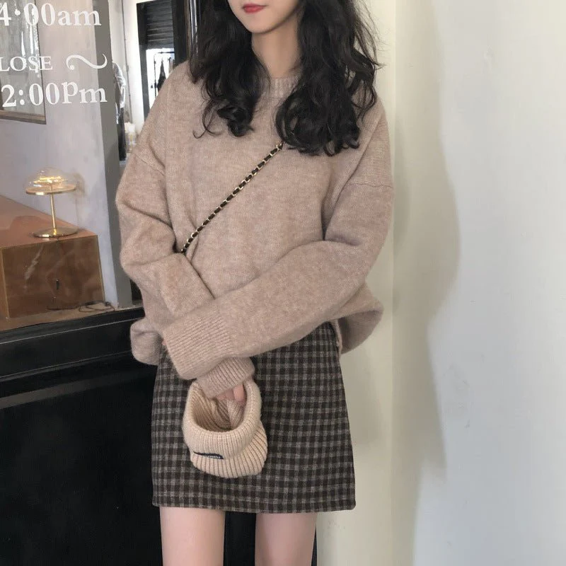 Oversized Round Neck Pullover Sweater | Solid Color Knit Base Layer Top(MS168) - Image 11