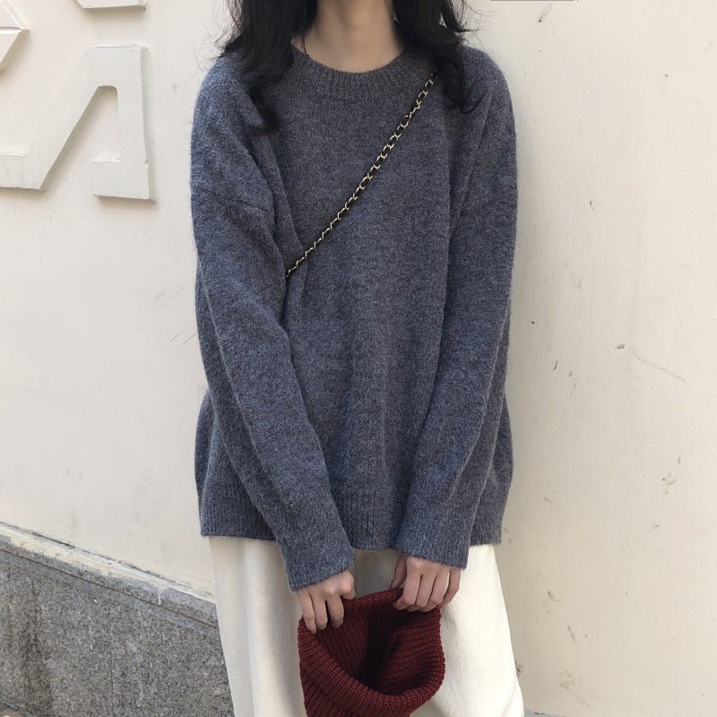 Oversized Round Neck Pullover Sweater | Solid Color Knit Base Layer Top(MS168) - Image 3