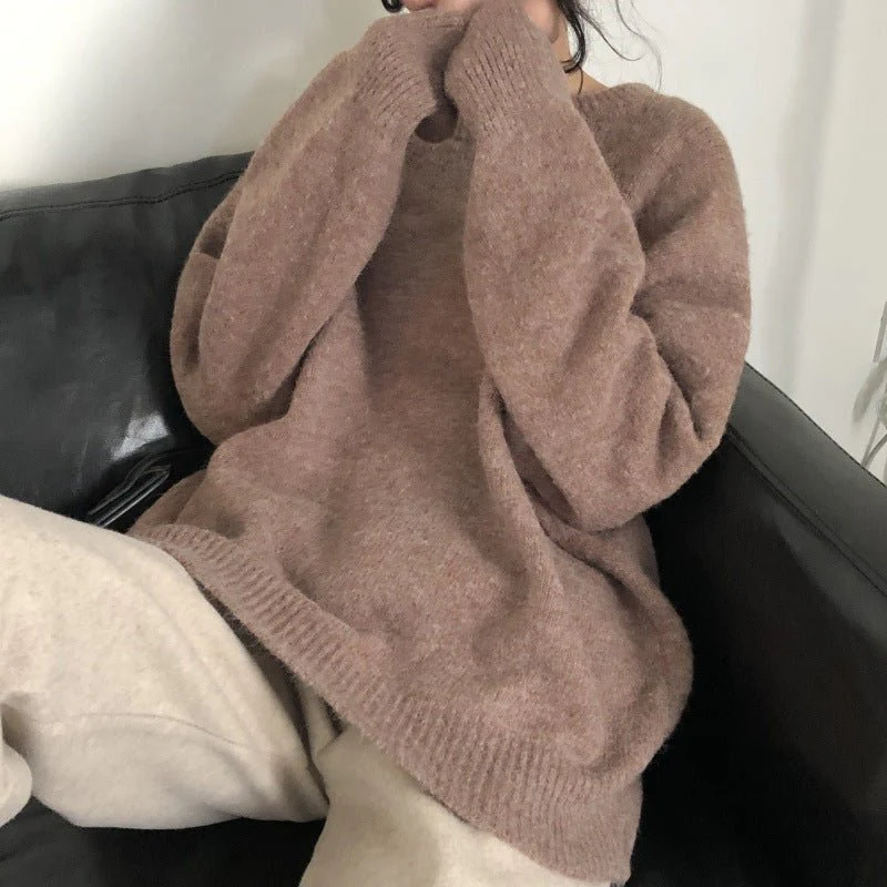 Oversized Round Neck Pullover Sweater | Solid Color Knit Base Layer Top(MS168) - Image 5