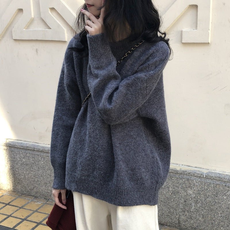 Oversized Round Neck Pullover Sweater | Solid Color Knit Base Layer Top(MS168) - Image 7