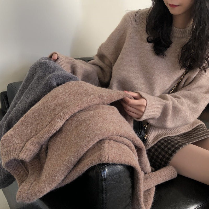 Oversized Round Neck Pullover Sweater | Solid Color Knit Base Layer Top(MS168) - Image 8