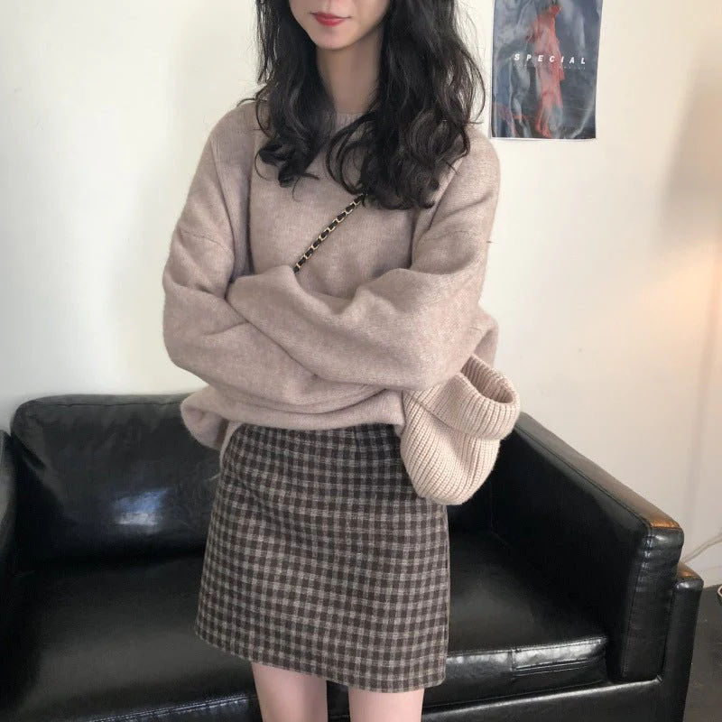Oversized Round Neck Pullover Sweater | Solid Color Knit Base Layer Top(MS168) - Image 9
