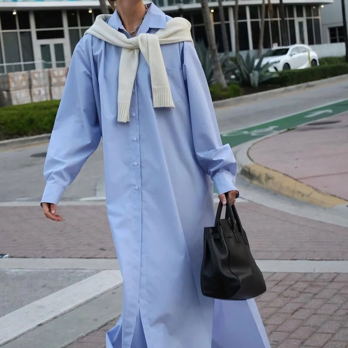 Oversized Shirt Dress with Side Slits(MS332) - Image 14