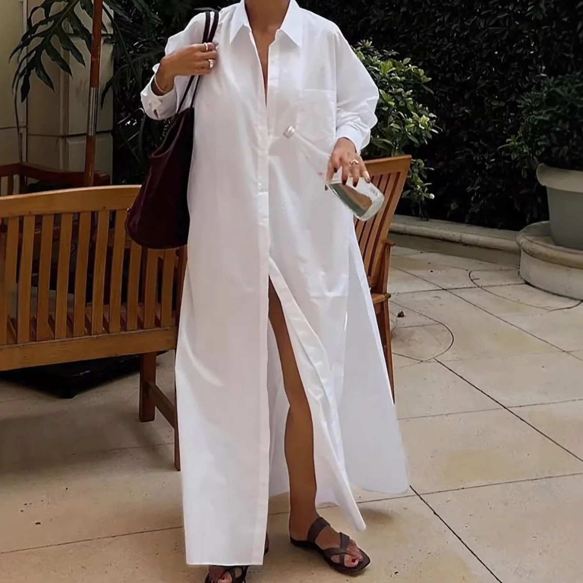 Oversized Shirt Dress with Side Slits(MS332) - Image 2