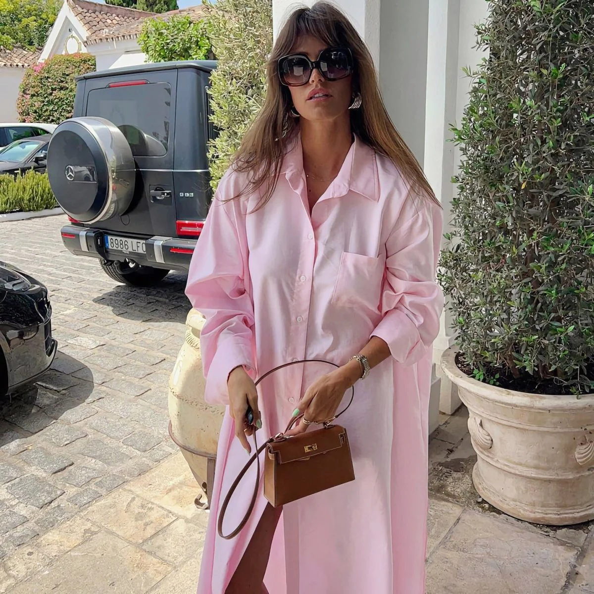 Oversized Shirt Dress with Side Slits(MS332) - Image 20