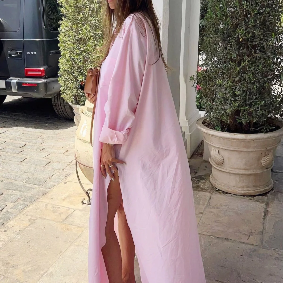 Oversized Shirt Dress with Side Slits(MS332) - Image 21
