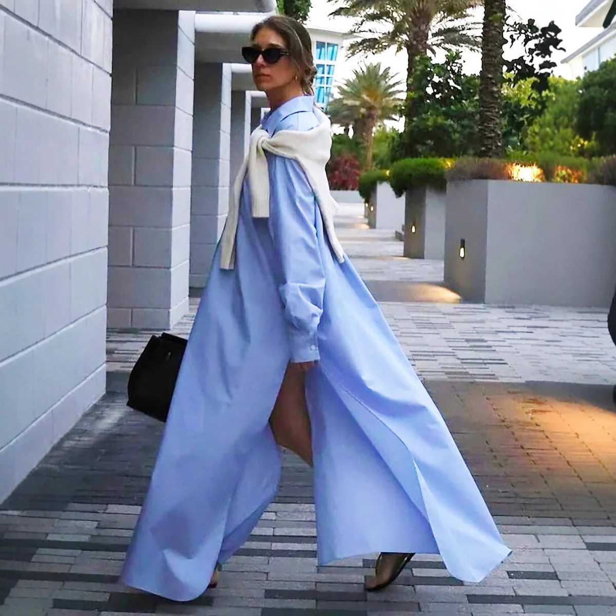 Oversized Shirt Dress with Side Slits(MS332) - Image 3