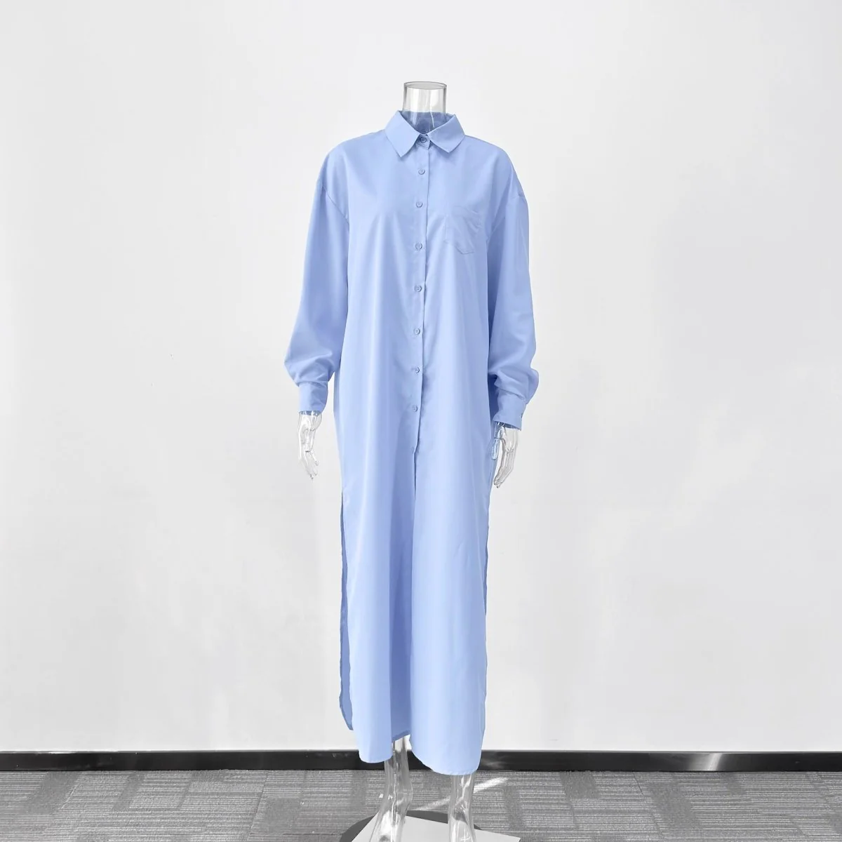 Oversized Shirt Dress with Side Slits(MS332) - Image 6