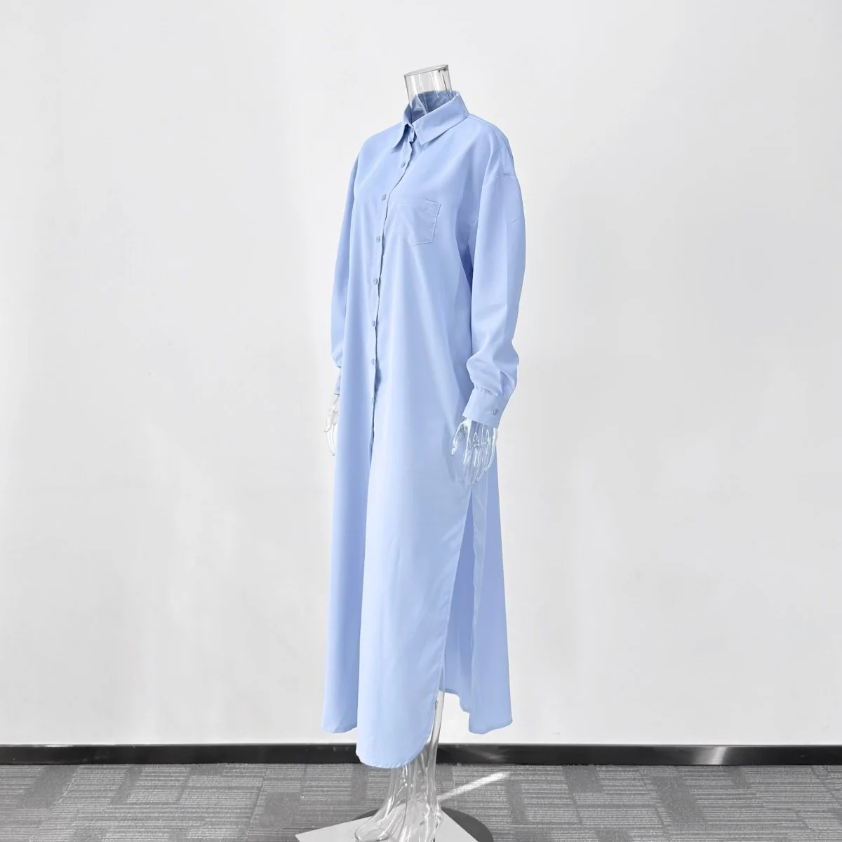 Oversized Shirt Dress with Side Slits(MS332) - Image 7